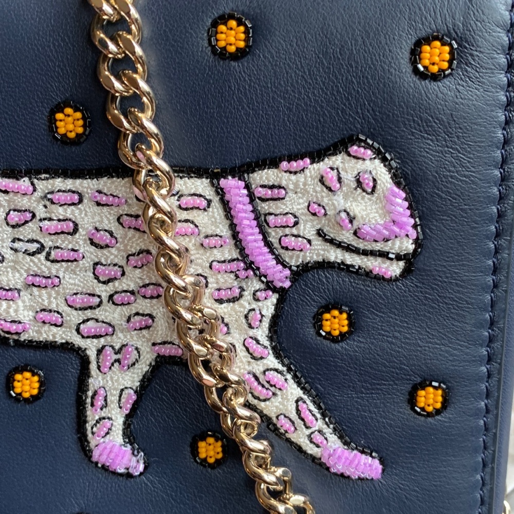 Authentic KATE SPADE leather Cheetah embellished flap magnetic snap Crosby - Picture 3 of 12